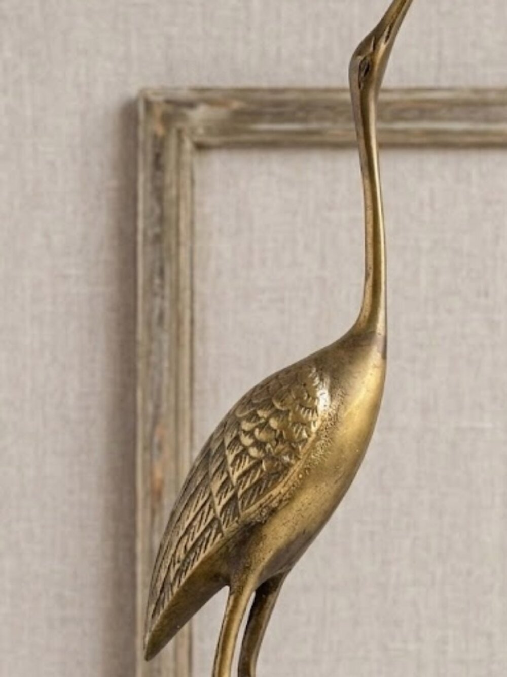 Vintage Solid Brass Crane Statue 12"